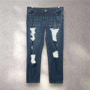 Jennifer Lopez Boyfriend Jeans Womens 14 Medium Wash Distressed Y2K Grunge Retro